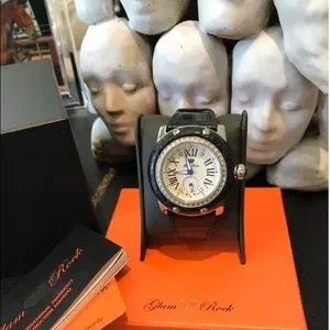 Glam Rock Miami Diamond Ladies Chronograph Croc Leather Black Band Watch Glam Rock Men main image 4